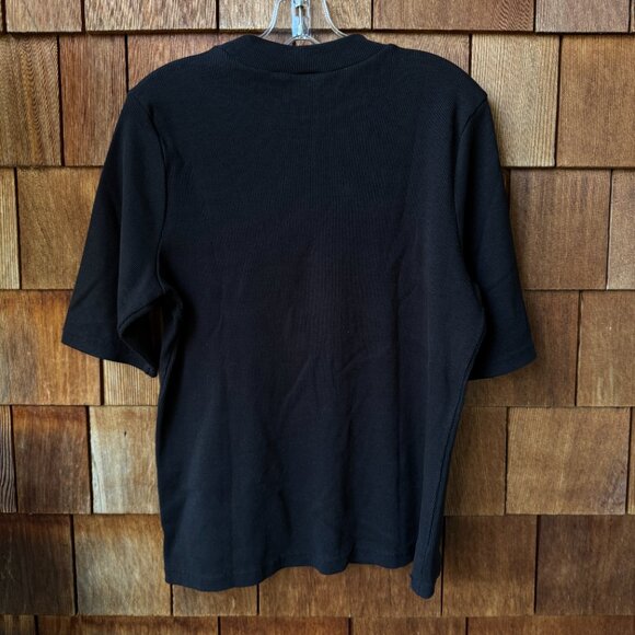 Maeve Mock-neck Blair Black Ribbed Short Sleeve Baby Tee in Women's X-Large - Picture 6 of 10